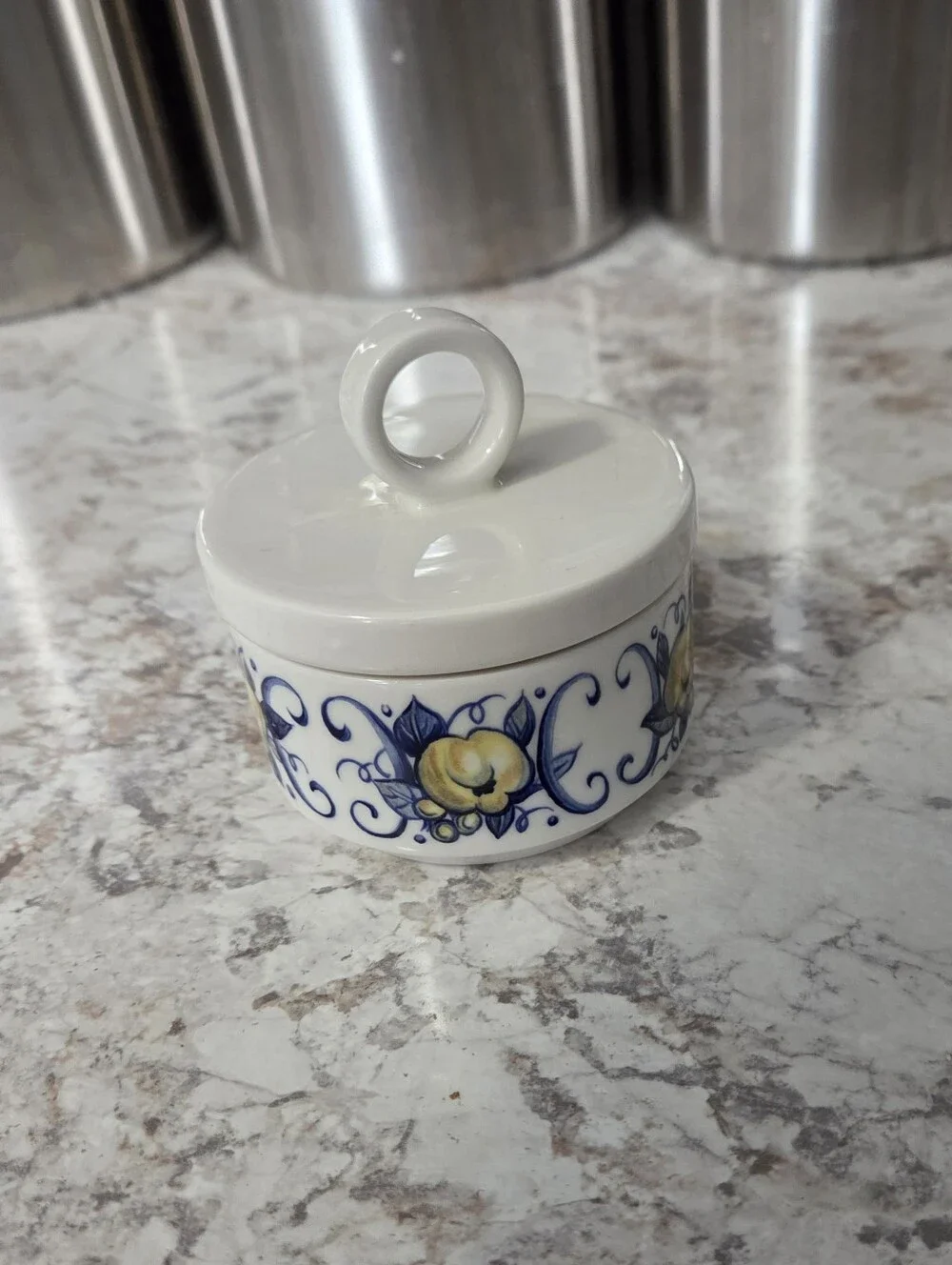 Villeroy And Boch Cadiz Small Porcelain Sugar Bowl/Lidded Dish, White & Blue